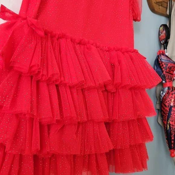 Red Ruffled Kids Tulle Dress - Picture 14 of 14